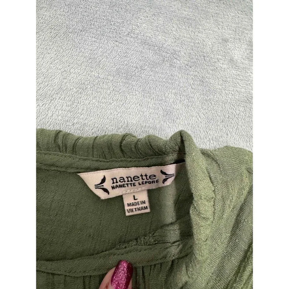 Nanette Lepore Green Pleated Ruffled Short Sleeve Blouse Womens Size Medium - Picture 5 of 8